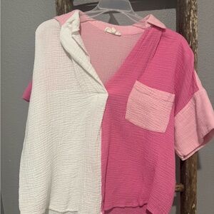 Pink and White Women's Top